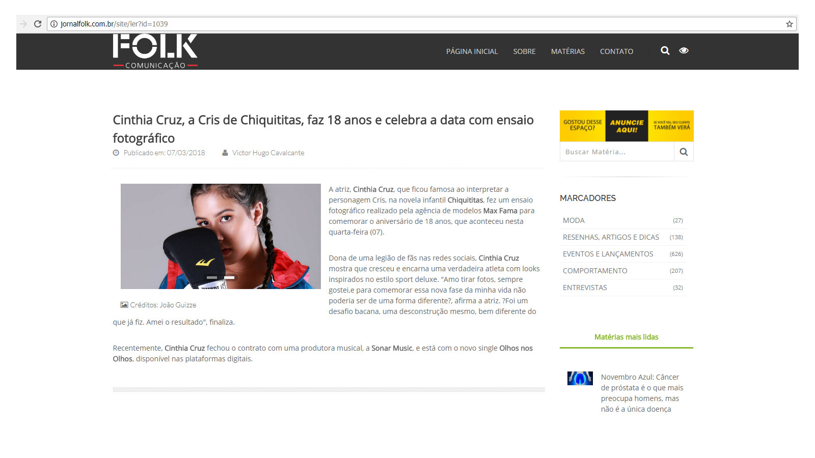 Editorial Cinthia Cruz Ex Chiquititas | Agência de Modelos | Agência Max Fama